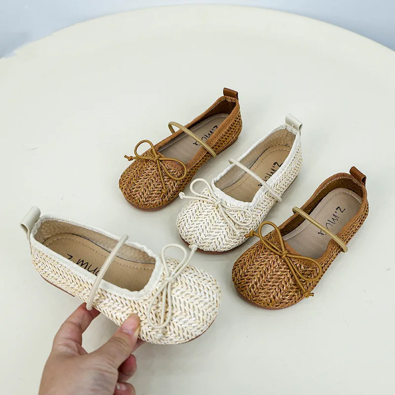 Girls Shoes Spring Summer Toddler Kids Fashion Brand Princess Mary Jane Flats Children Sandals Breathable Weave Bow Soft Sole