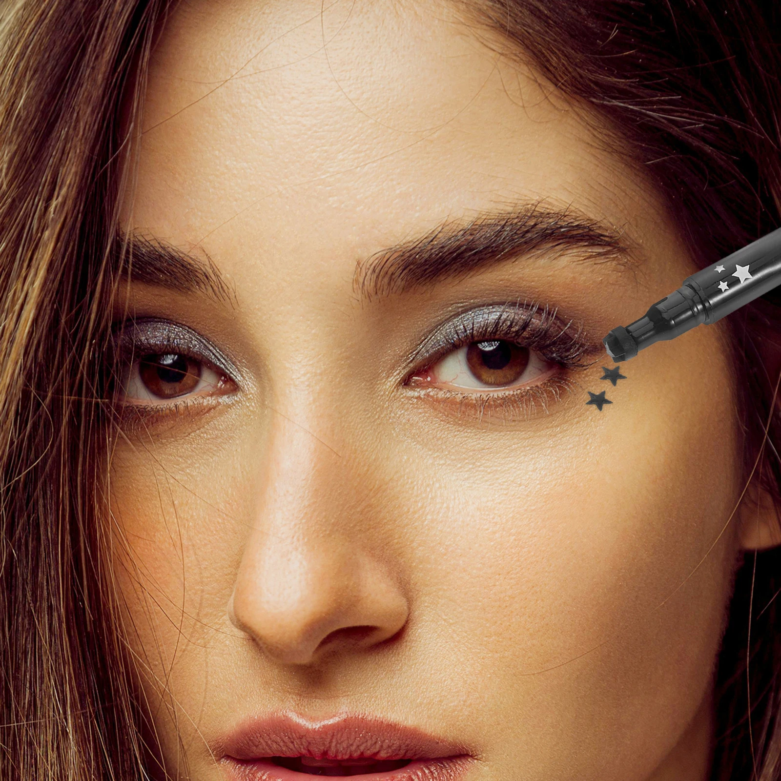 Waterproof Eyeliner Pen Double Ended With Unique Pattern Stamp Quick Drying Formula Long Lasting Black Eye Liner Pencil