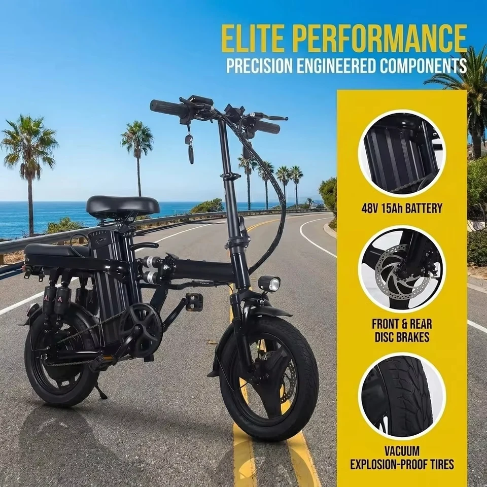 400W Folding Electric Bike 48V 15Ah Lithium Battery Dual Suspension Dual Seat E Bike Front Rear Disc Brake LED Light Portable City Commuter Electric Bicycle image 6