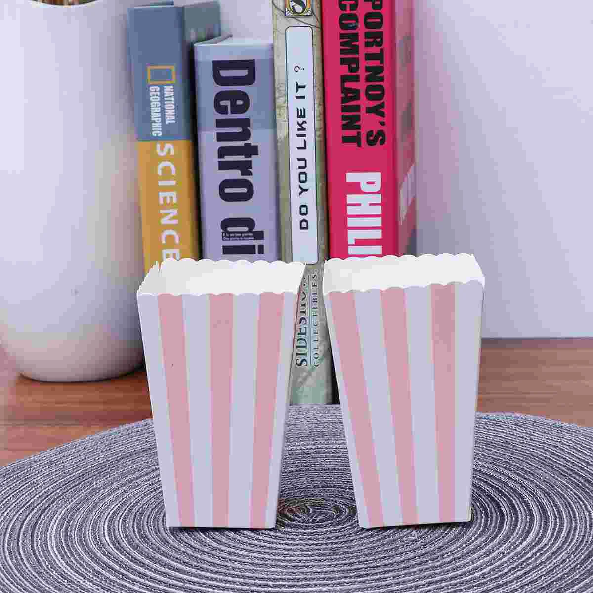 24pcs Popcorn Boxes Rugby Stripe Pattern Decorative Dinnerware for Birthday Parties / Baby Showers / Graduations (Pink)