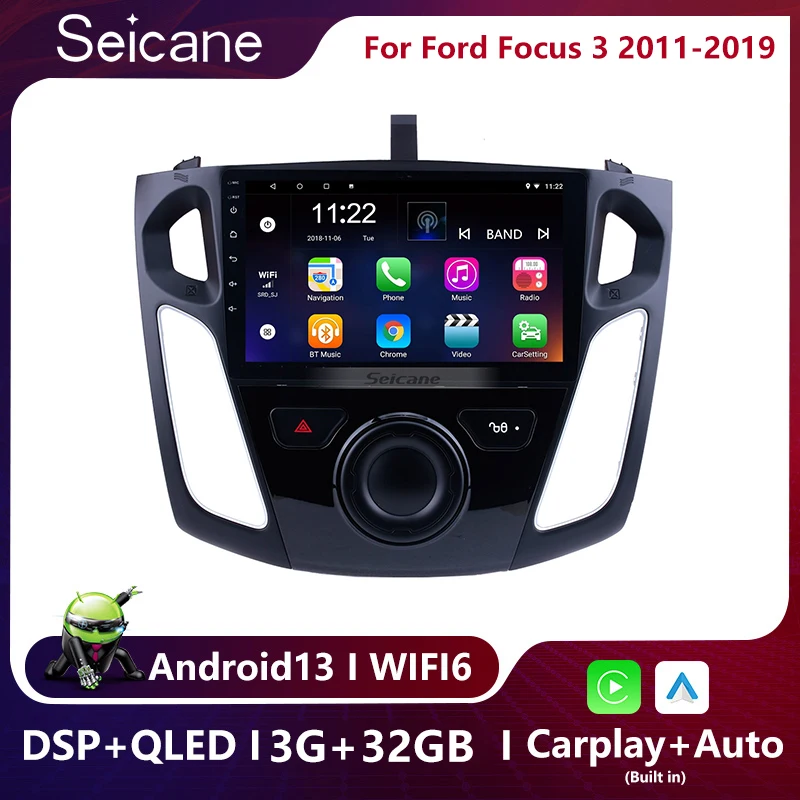 Seicane-REPRODUCTOR Multimedia para coche, pantalla táctil HD de 9 pulgadas, con Android 13, navegación GPS, para Ford Focus 3, 2011, 2012, 2013-2019, 1024x600