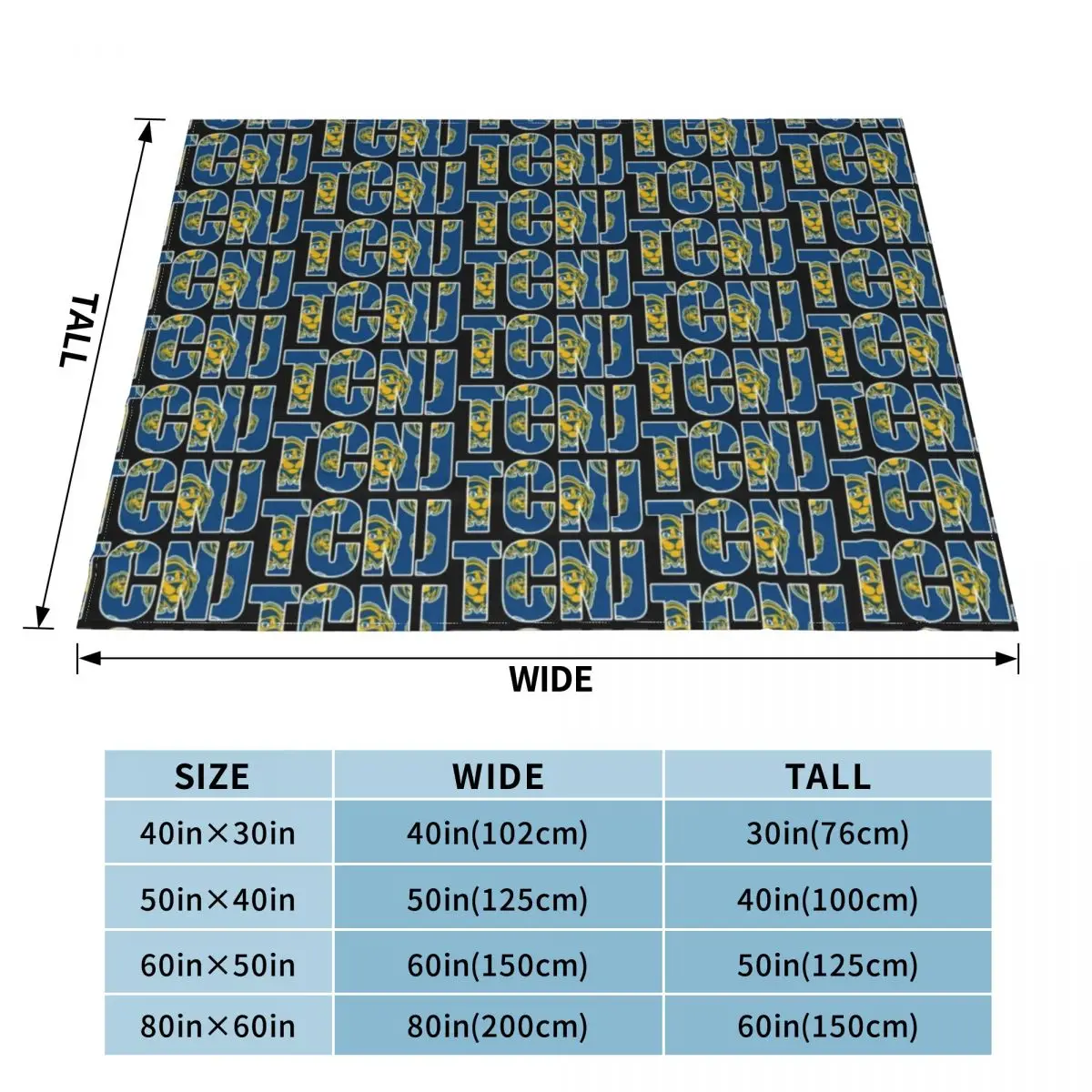 TCNJ Roscoe Text Throw Blanket Plaid Luxury Designer Blankets