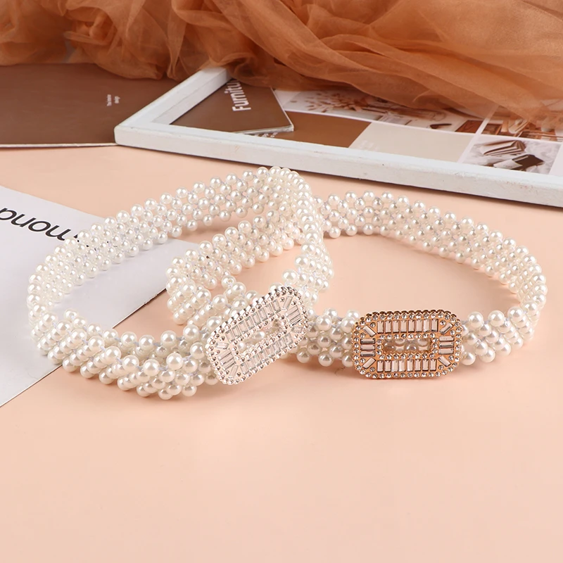 Elegante Parel Riem Elastische Mode Strass Gesp Parel Tailleband Voor Vrouwen Trouwjurk Taille Riemen Decor