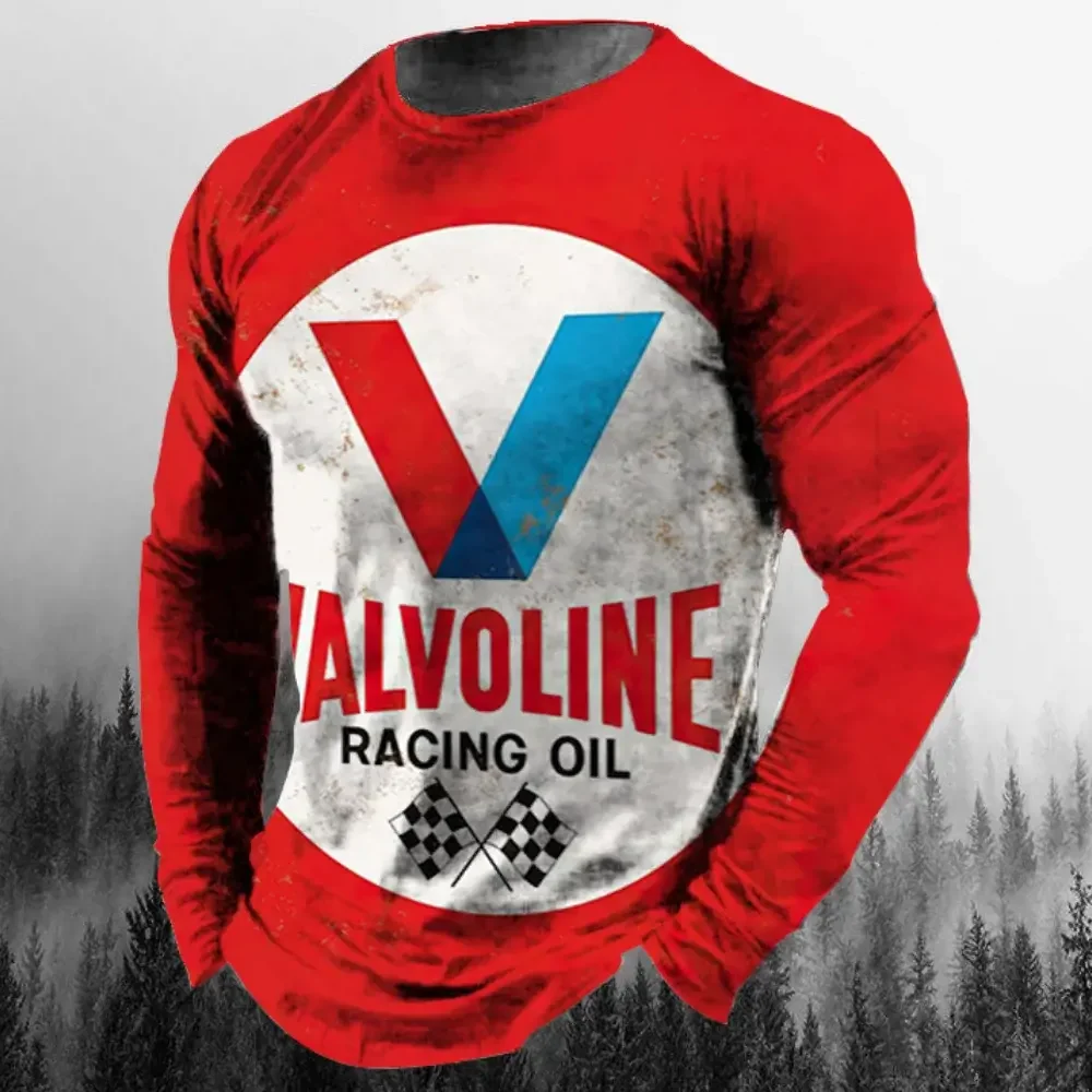 Vintage Men's T Shirt Long Sleeve Cotton Top Tees Castrol Oil Graphic 3D Print Motorcycle T-shirt Oversized Loose Comfortable To image 2