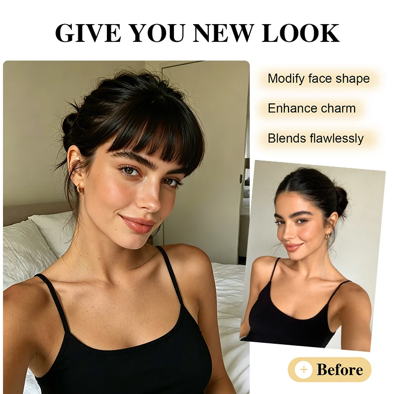 Invisible Clip in Bangs, No Sideburns Synthetic Straight Hair Extensions, Thin Fringe Wig for Women,Style for Daily & Party