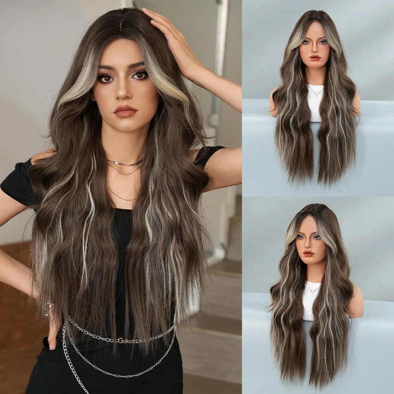 High-quality small lace for women, full head with hand-crafted front part, natural long curly hair, large wavy wig