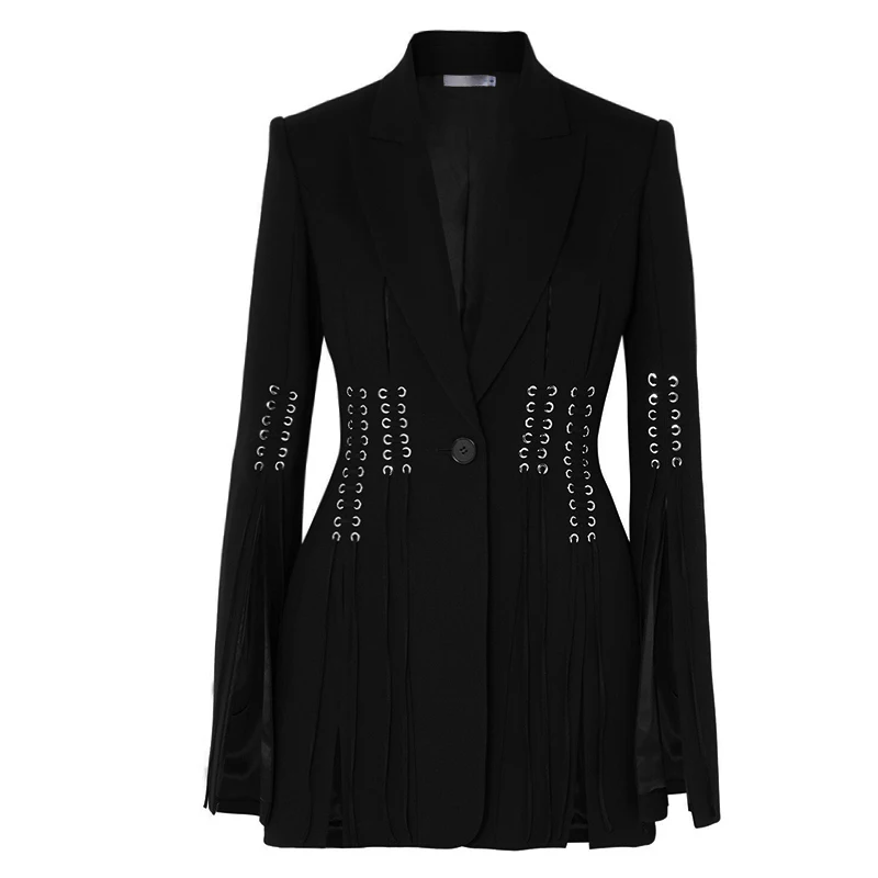 CHICEVER Blazer temperamento per le donne colletto dentellato manica lunga bottone impiombato tunica dimagrante Soild elegante Blazer femminile nuovo