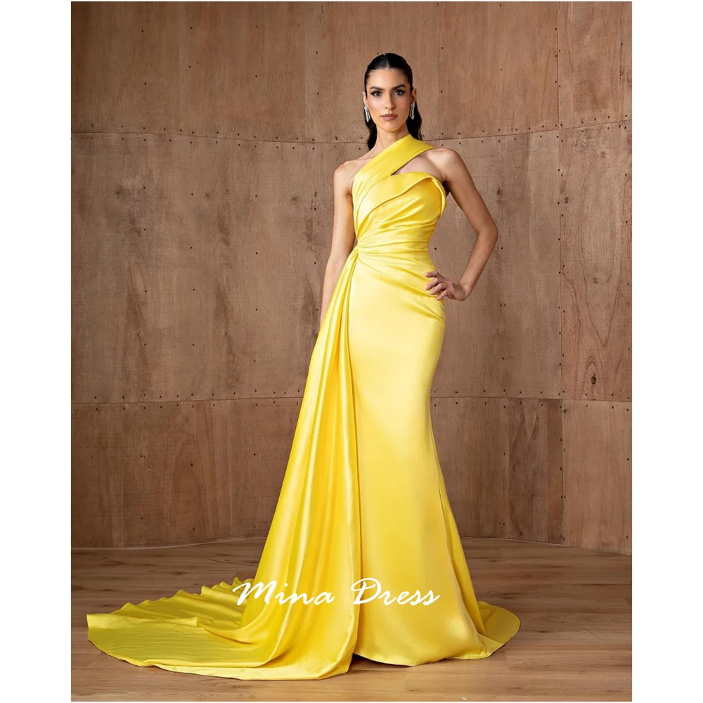 Mina Customized Slanted Shoulders Luxurious Women's Evening Dresses for Special Occasions Sleeveless Luxury Prom Dress Wrinkles