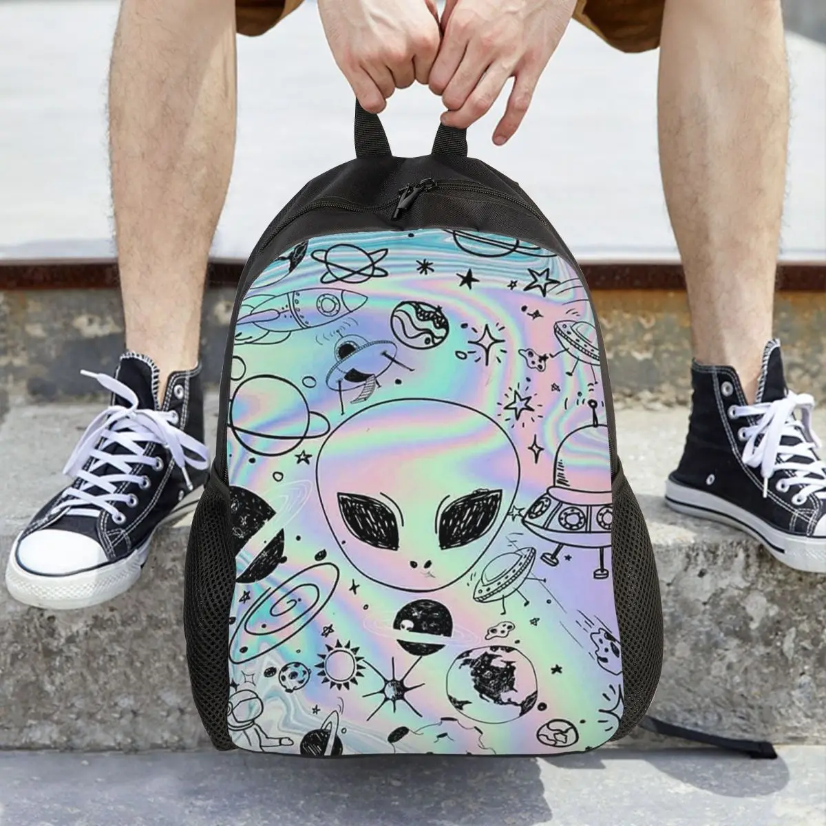 Wonderful Green Alien Universe Wondrous Cosmos With Planet And Stars Backpack Daypack BookBag School Bag Shoulder Bags