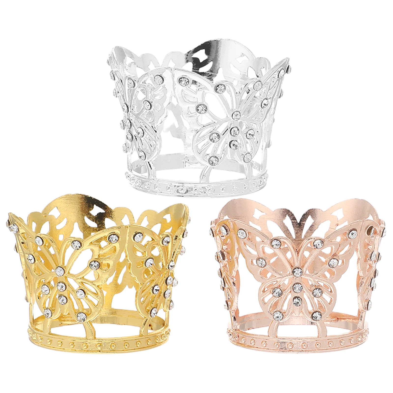 

3pcs Alloy Rhinestone Butterfly Crowns Mini Crowns For Cakes for Cake Decorations Birthday Parties Anniversary