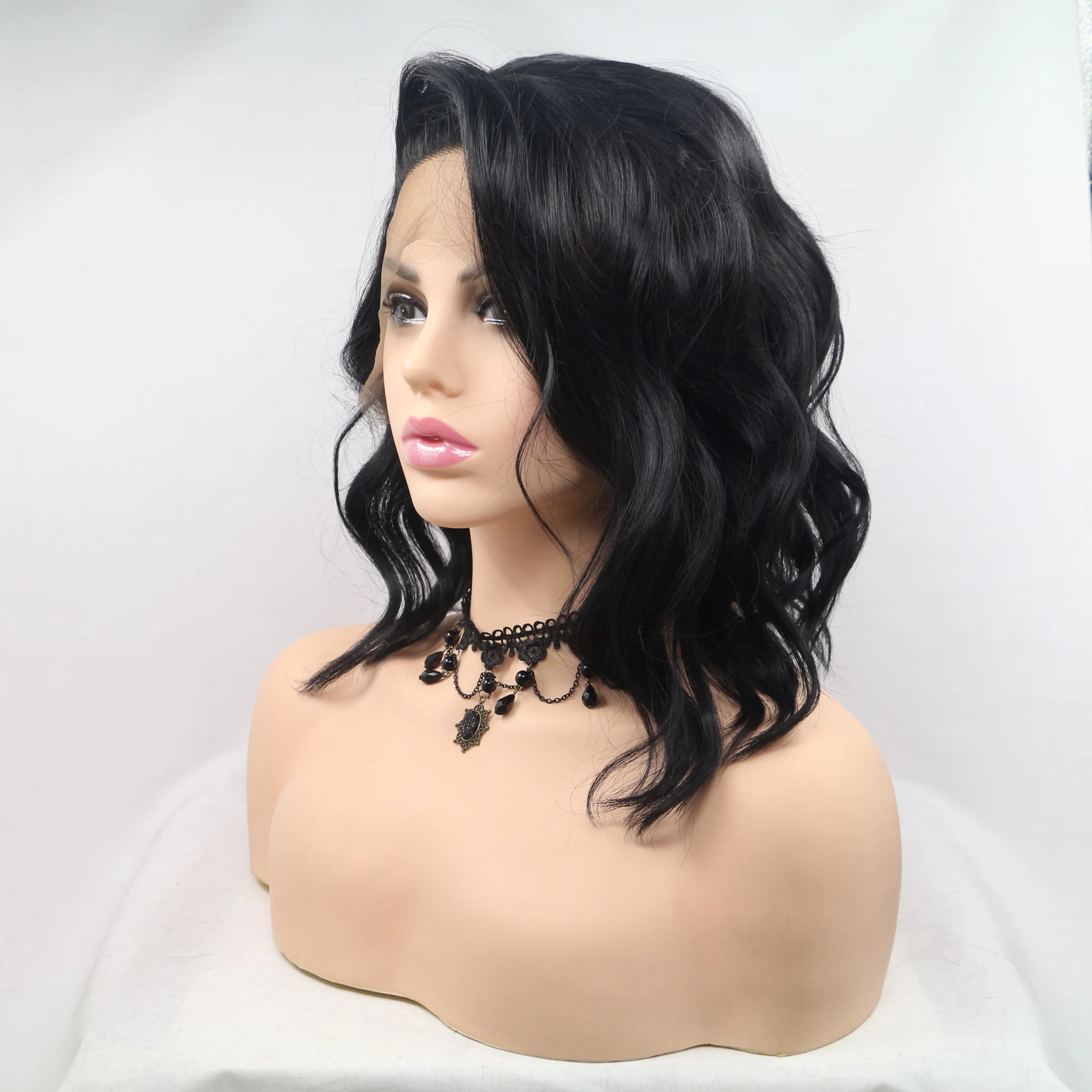 short curly lace front wig with side bangs fashion women wig short bob women wigs synthetic hair wigs