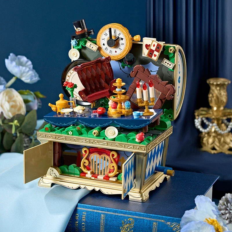 Fairytale Music Box Treasure Chest Fairy Tale Scene Bricks Doll Desktop Decoration DIY Ornament Birthday Holiday Gift For Girls