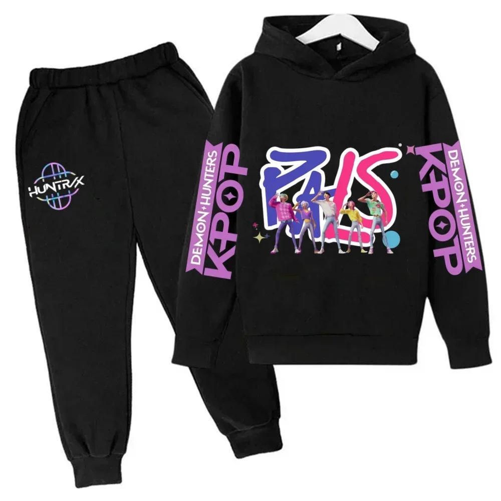 

Спортивная одежда для девочек 3–12 лет, милый повседневный топ из 2 предметов, детская рубашка с капюшоном K-pop Demon Hunter с мультяшным принтом