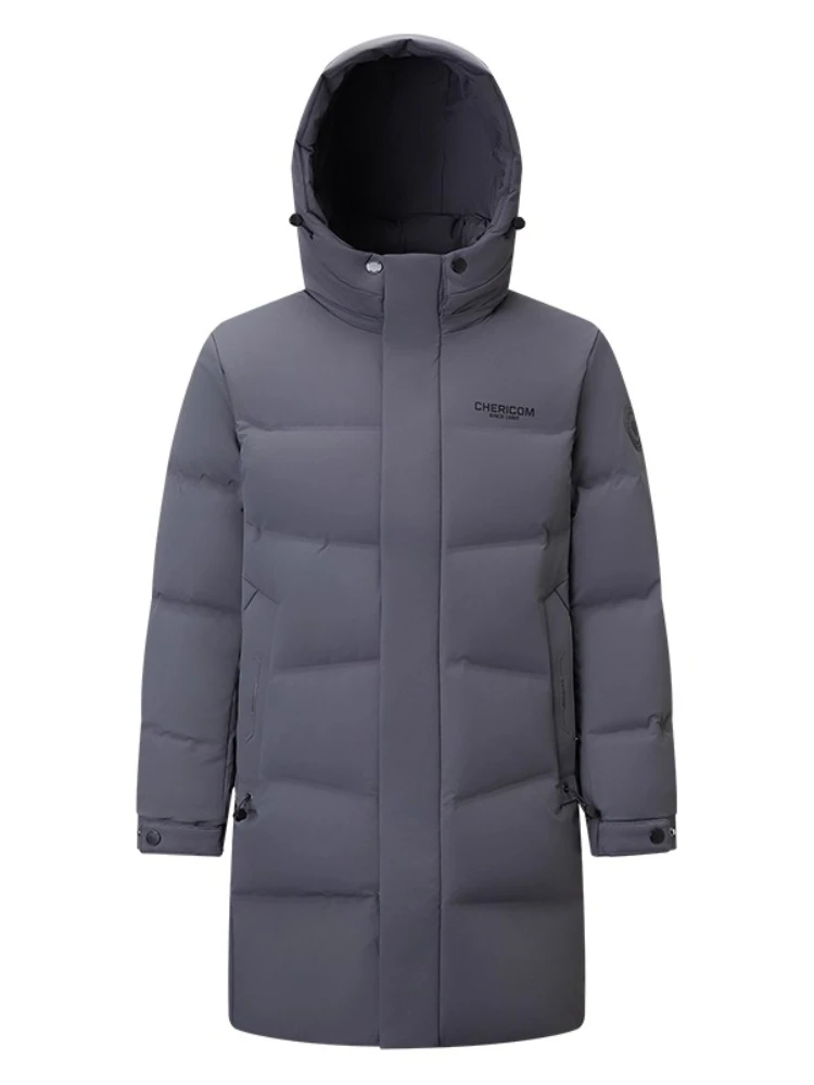

Мужской длинный пуховик Chericom с воротником-стойкой, съемным капюшоном, ветрозащитными манжетами и наклонными карманами, пальто с подогревом утки Y309675Y