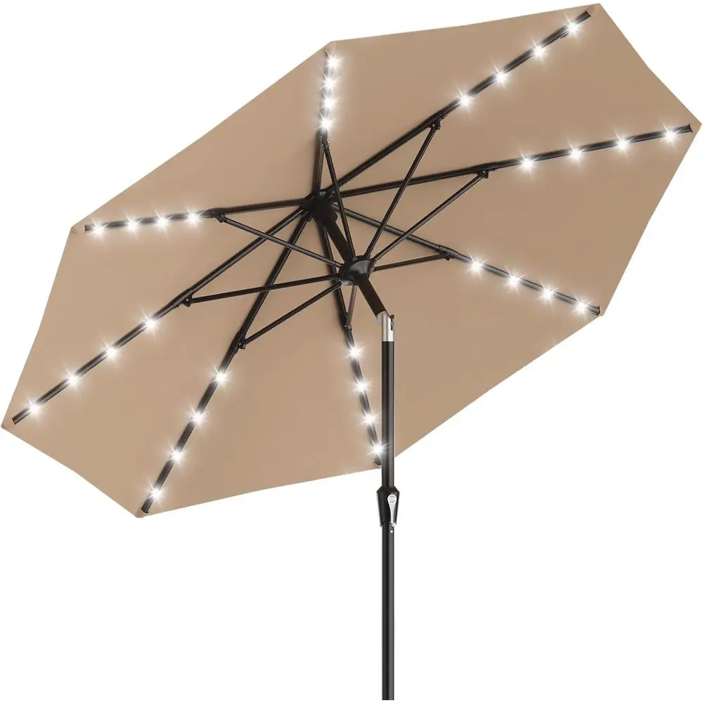 

9-Foot Patio Umbrella with LED Lights, 32-Inch Lighted Pool Umbrella with Crank, Outdoor Market Umbrellas for Garden, Deck, Back