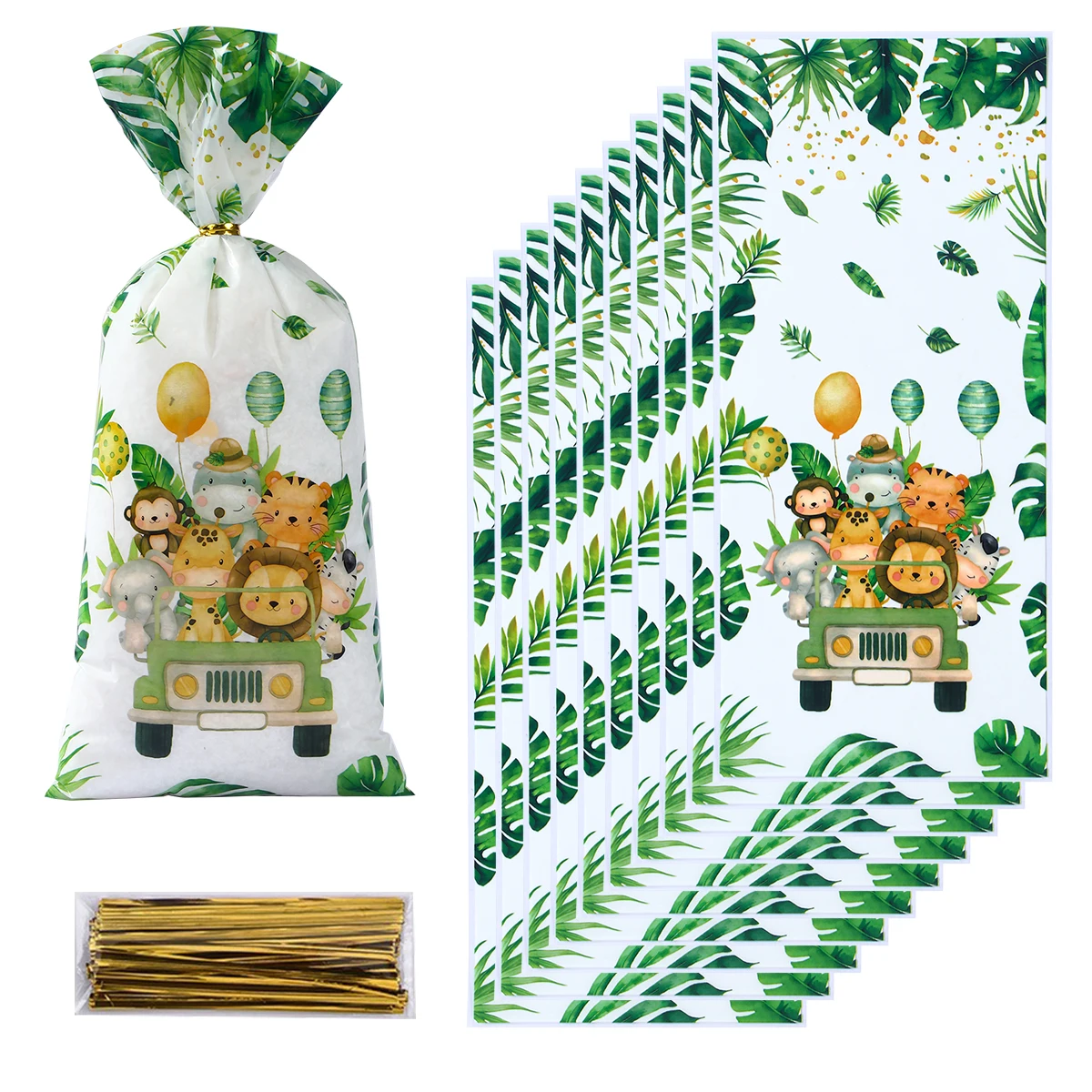 Jungle Animals Party Candy Gift Bags Biscuit Packing Bag Dinosaur Safari Gift Bag for Guest Kids Birthday Supplies Baby Shower