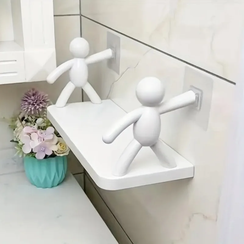 

1pc Small Person Storage Rack Cartoon Non Punch Storage Rack Toilet Bathroom Cosmetics Storage Seasoning Jar Sorting Rack