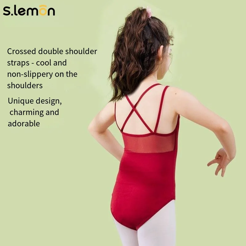 S.lemon Bambino Ragazze Balletto Body Sling Maglia Costume da ballo Bambini Ginnastica Outfit Estate Performance Wear 90-150 CM