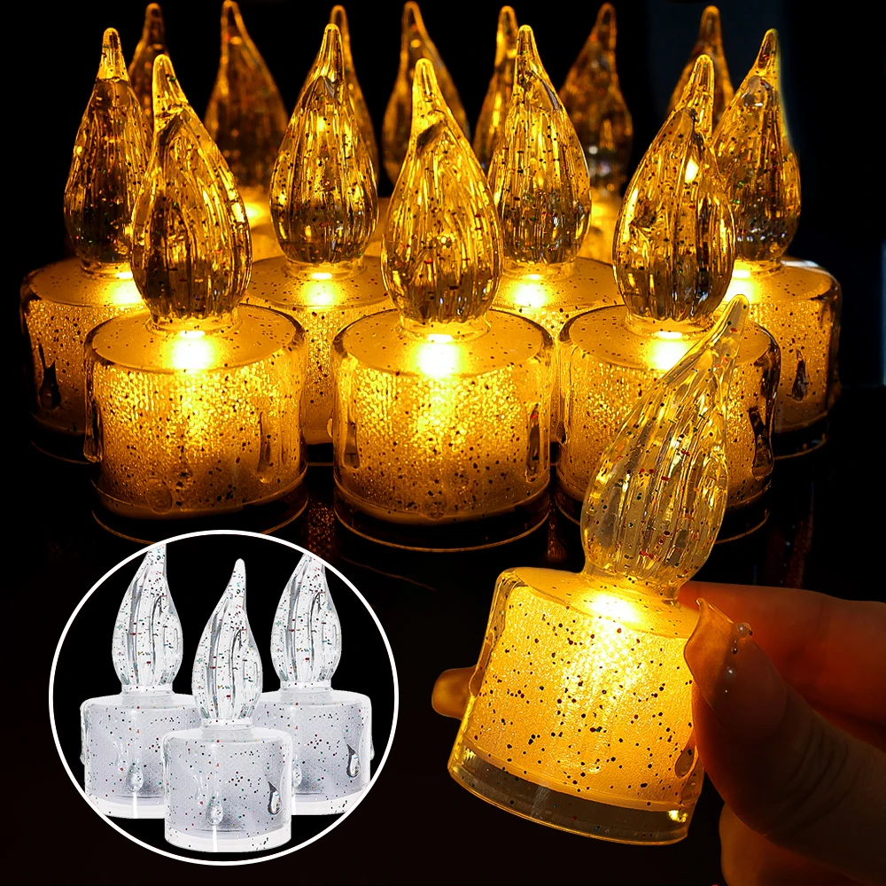 1/6pcs Flameless LED Candle Battery Electronic Lights Creative Crystal Wishing Tea Lamp Warm Wedding Christmas Party Decoration