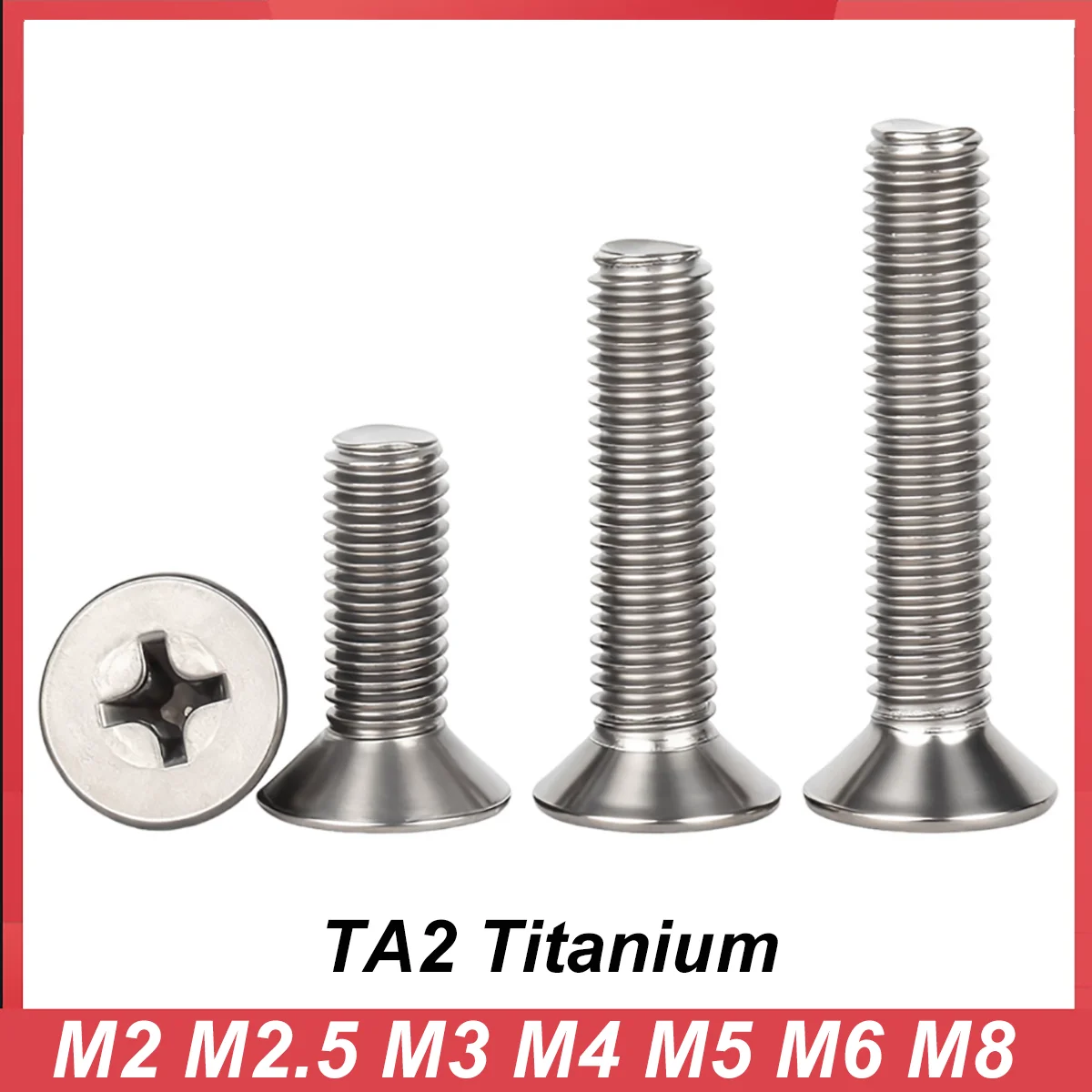 

M2 M2.5 M3 M4 M5 M6 M8 TA2 Pure Titanium Gr2 Cross Phillips Flat Countersunk Head Screw Bolts Machine GB819 Length 3-50mm
