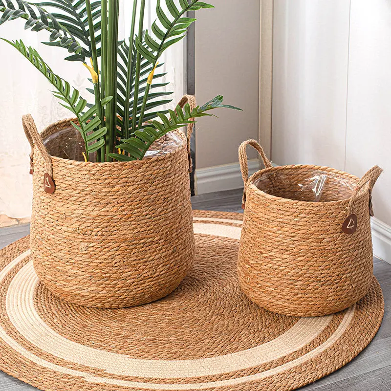 Nordic Minimalist Wicker Rattan Plant Pot Cover, Large Floor Flower Basket Decor for Monstera & Indoor Plants, Natural Woven.