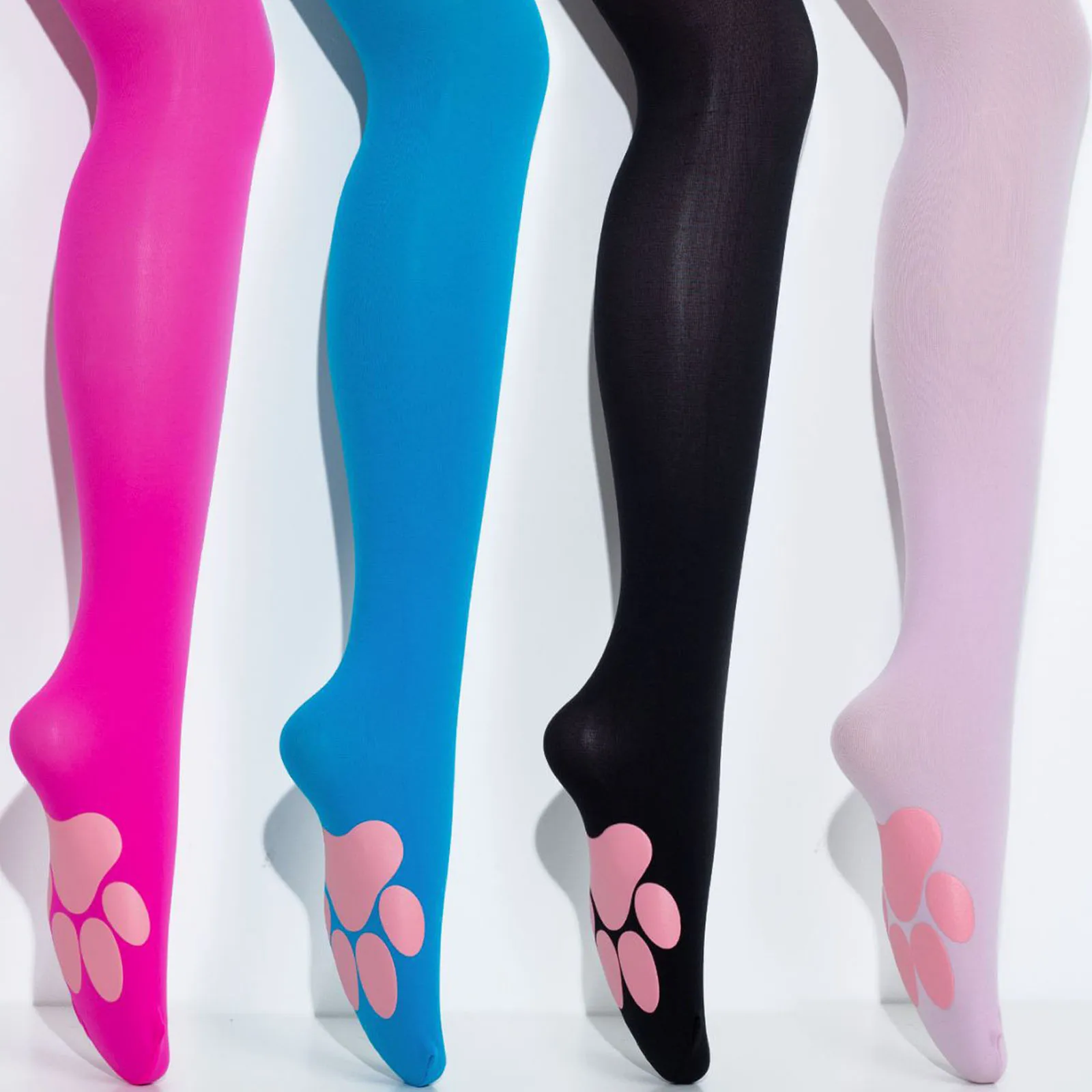 1 paire femmes mignon 3D chat patte Pad bas extensible couleur unie cuisse haute chaussettes Cuties chaton griffe au-dessus du genou bonneterie bas