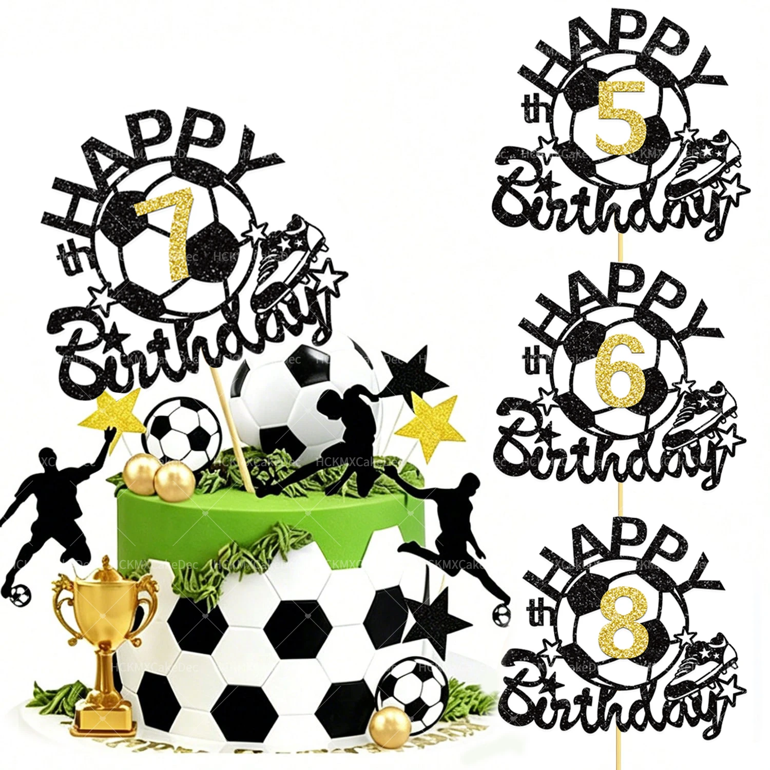 Décoration de gâteau d'anniversaire sur le thème du football pour célébration, fête sportive, fournitures de décoration de gâteau DIY