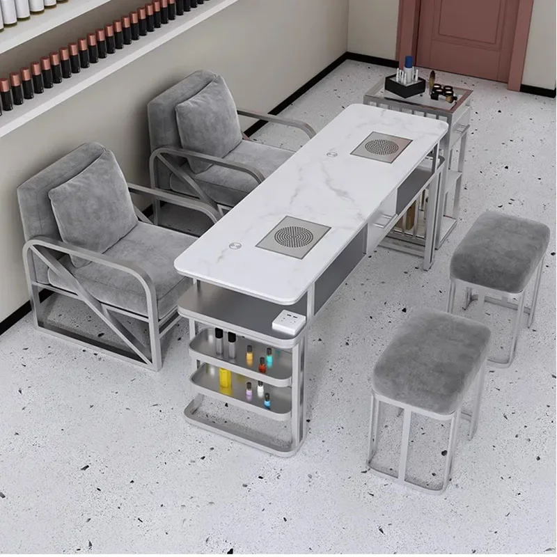

Nordic Reception Manicure Table Modern Marble Tabletop Multifunction Dressing Nail Tables Luxury Salon Furniture Nail Desk