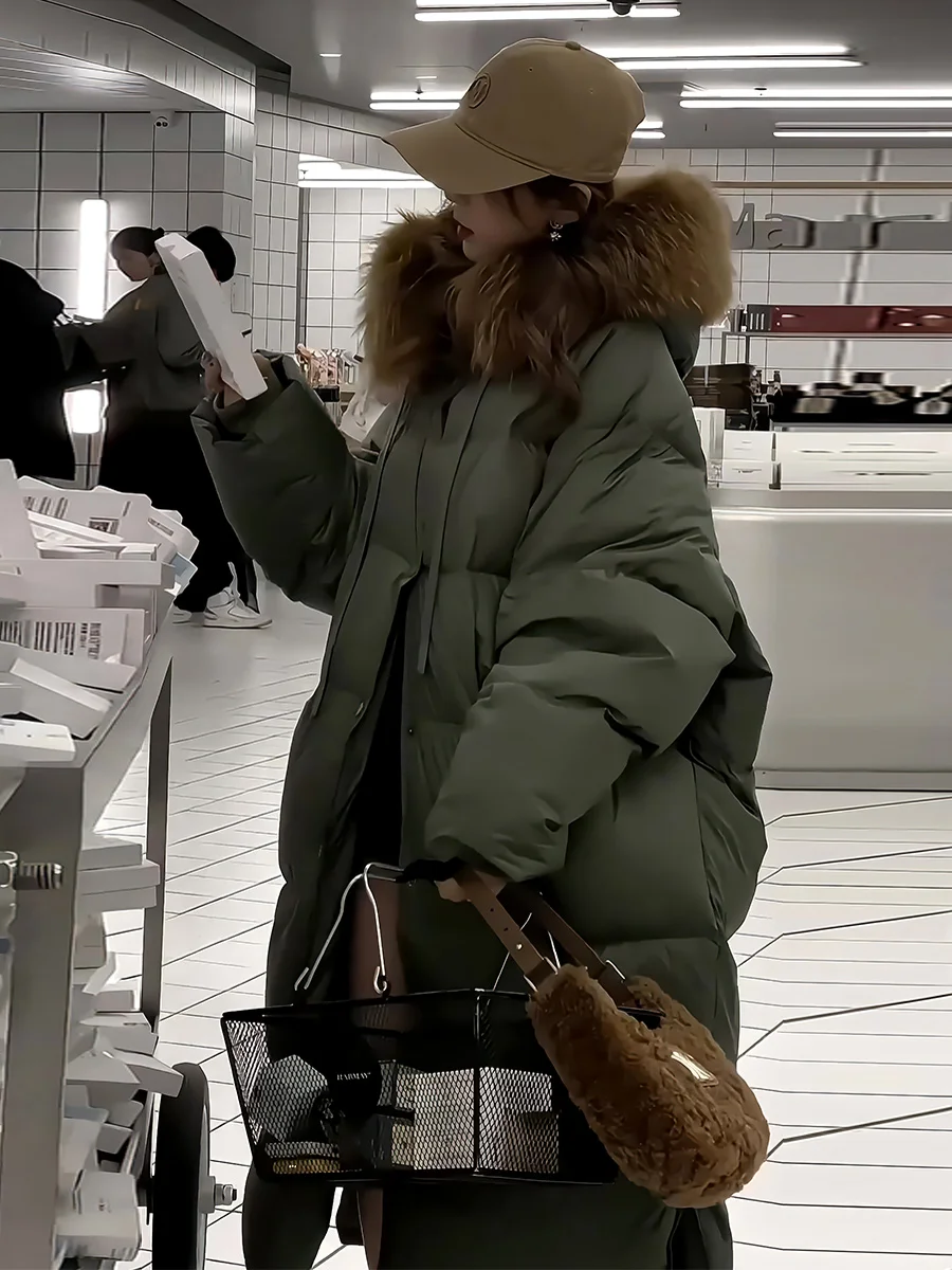 

Женское утепленное длинное пуховое пальто 2024 года, новинка зимы, для повседневной носки, белое, с меховым воротником, модное, элегантное, класса люкс