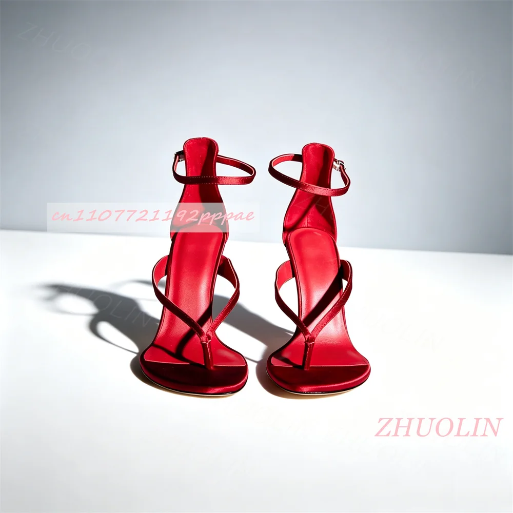 Women Red Toe Loop Sandals Stiletto High Heel Thong Shoes Ankle Strap Thin Strap Open Toe Party Evening Fashion Summer Footwear view 4