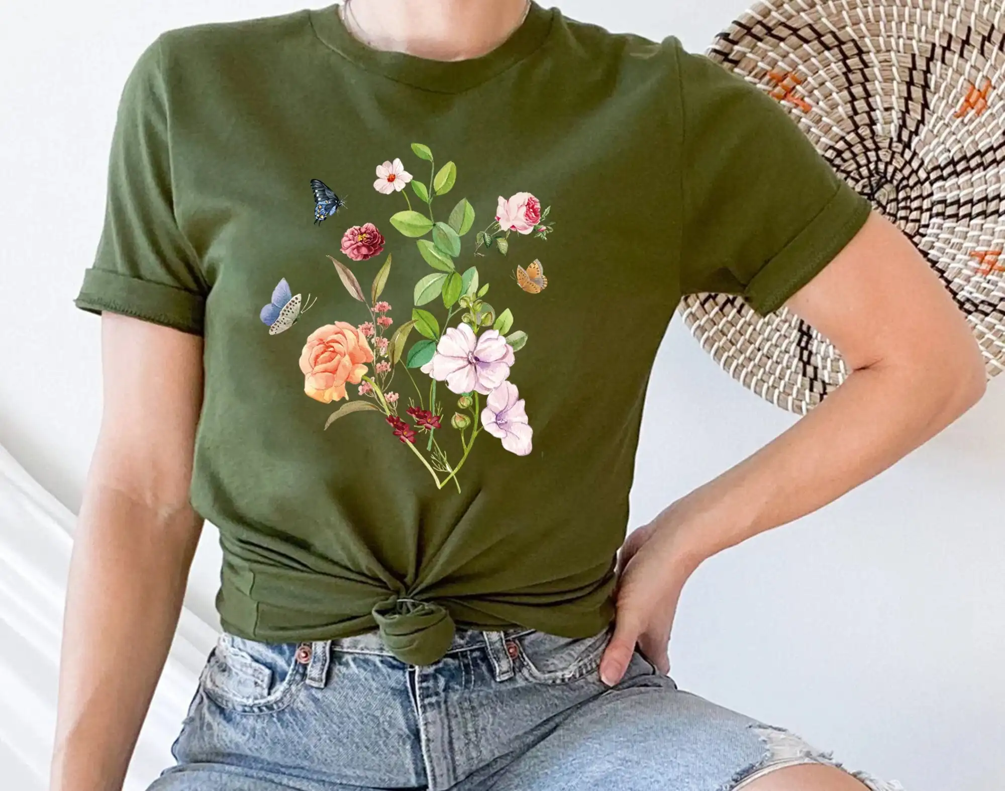 Vintage Style Wildflowers T Shirt For Women Wild Flower Bouquet Hiking Outdoor Camping Botanical Watercolour Floral