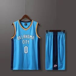 New 2023 24 Adult Men's Thunder No. 0 Basketball Jersey Team Uniform Set Preliminary Team Short-Sleeved Team Uniform Training Ve