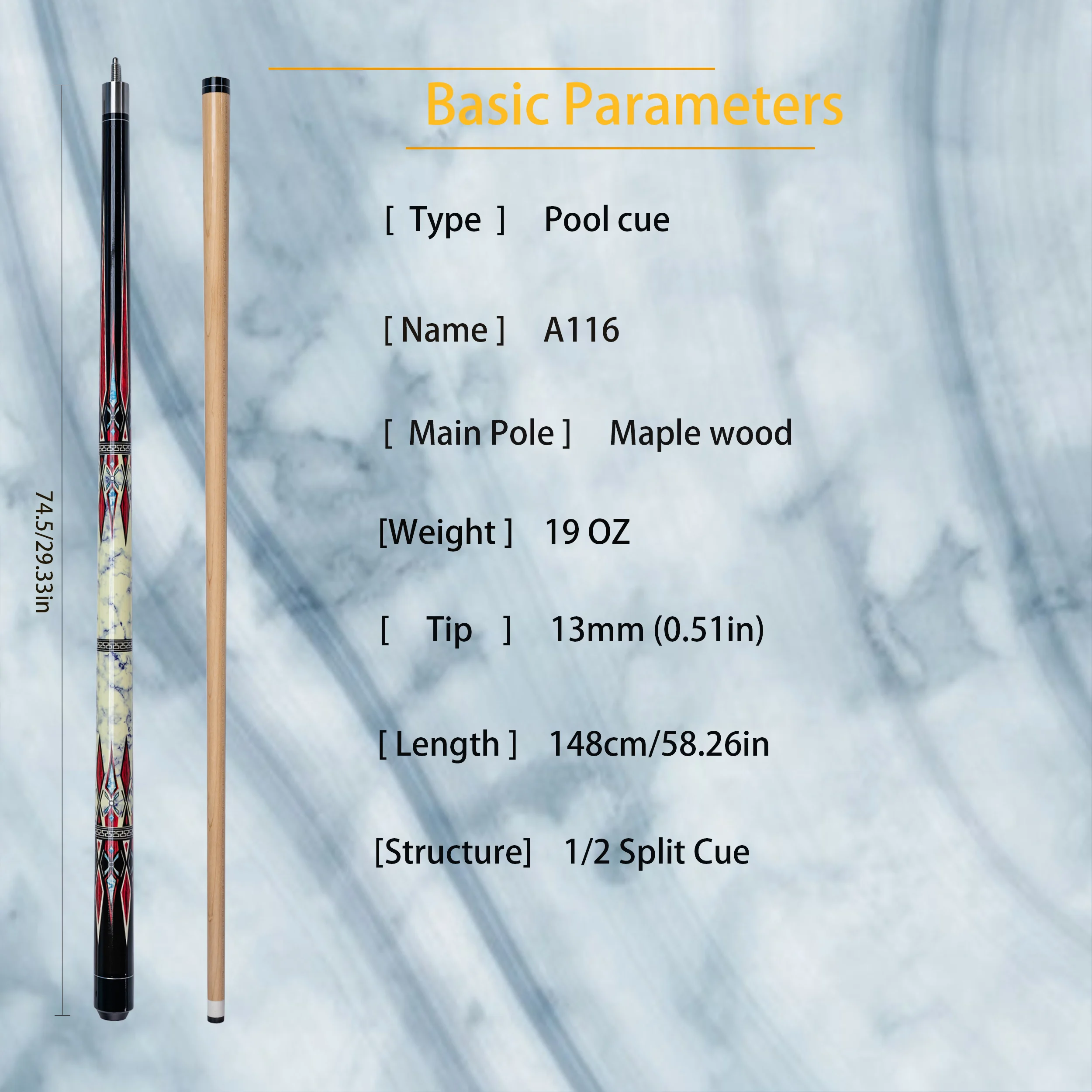 Exquisite Canadian Maple 1/2 Billiards Cue 13mm American Nine Ball Professional Pool Cue Enhanced Control