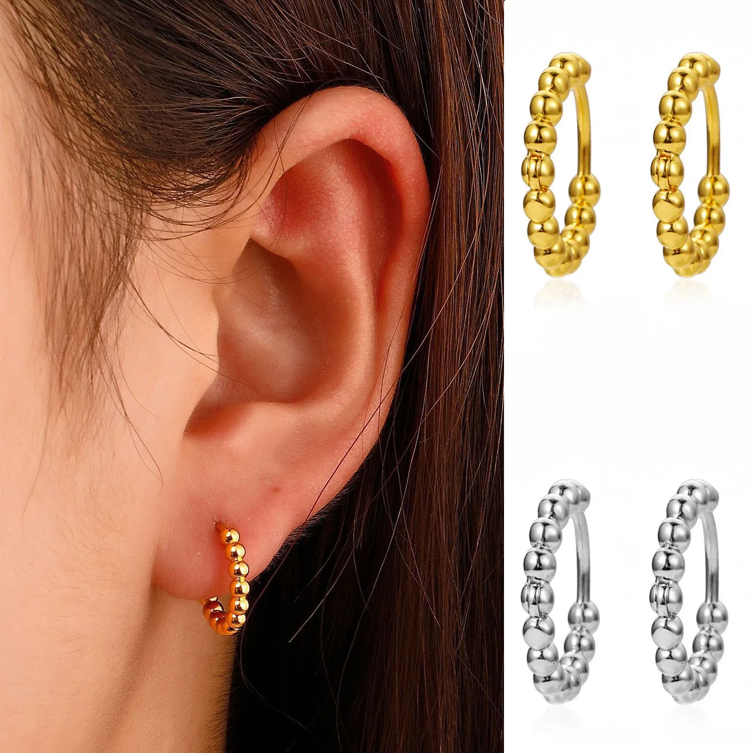 Vintage Korean Fashion Round Bead Stud Earrings For Women Jewelry 2023 Trending New Golden Silver Color Circle Women's Earrings