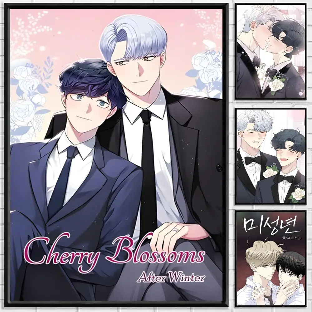 Manhwa Cherry Blossoms After Winter Poster Self-adhesive Art Waterproof Paper Sticker Coffee House Bar Room Wall Decor