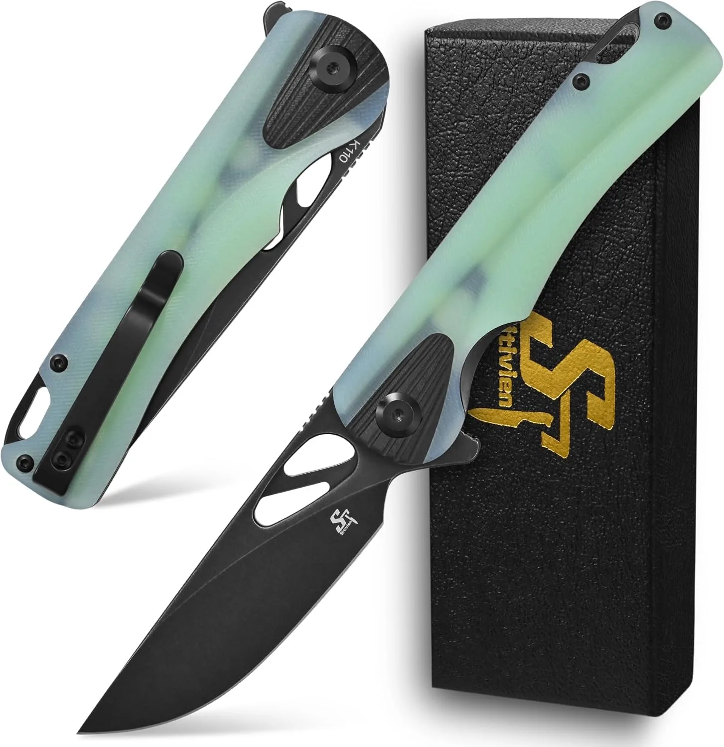 Sitivien ST165 Pocket Knife K110 Steel Blade with G10 Handle Folding Knife EDC Tool Knife for Outdoor Camping,Hiking,Fishing