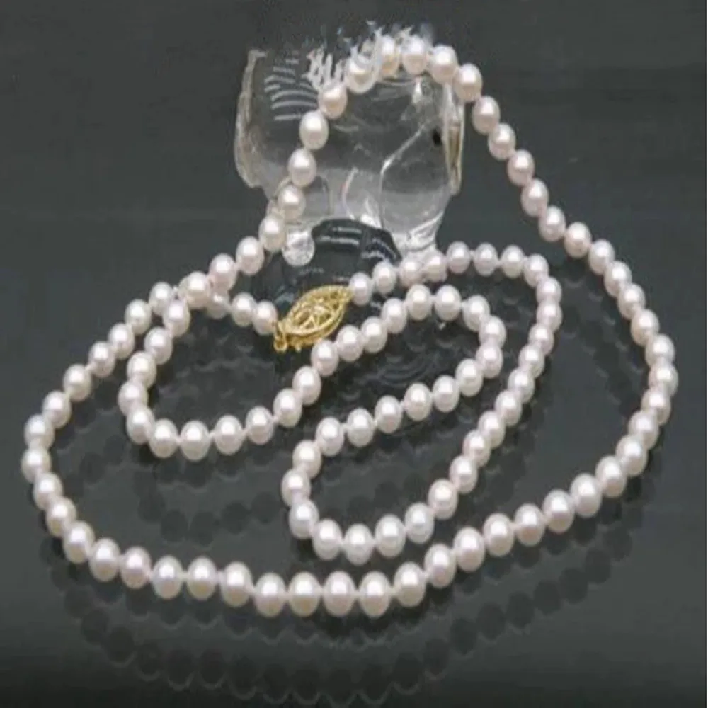 Hand knotted necklace natural 5-6mm white freshwater pearl sweater chain nearly round pearl 21inch