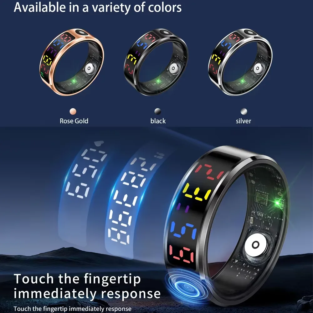 EIGIIS 2025 Color Screen Smart Ring 5ATM Waterproof Touch Health Monitoring Long Battery Life Gesture Operated Multi-motion Mode