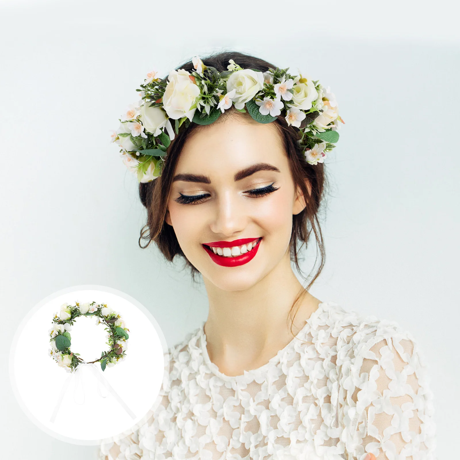 

Handmade Fabric Flower Crown Bridal Floral Head Garland Wedding Headdress For Bride Bridesmaid Mother Beach Ceremony Hair