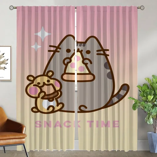 Pusheens 거실 커튼, 방 2 패널 쉐이드, 할로윈 장식, 홈 인테리어 커튼, 파티션 주방