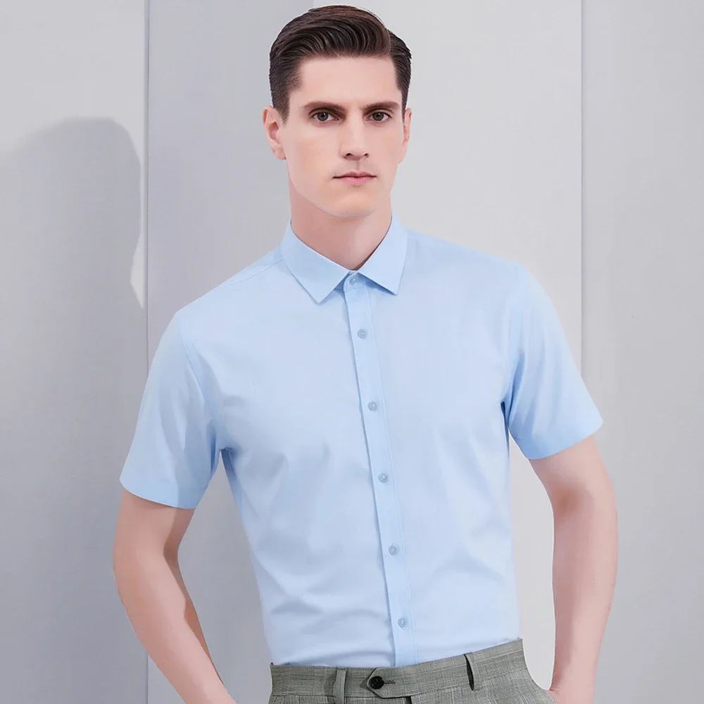 

Men's Business Casual Button Down Shirts Short Sleeve Stretch Wrinkle Free Summer Work Office Tops Easy Care Blouses No Pocket