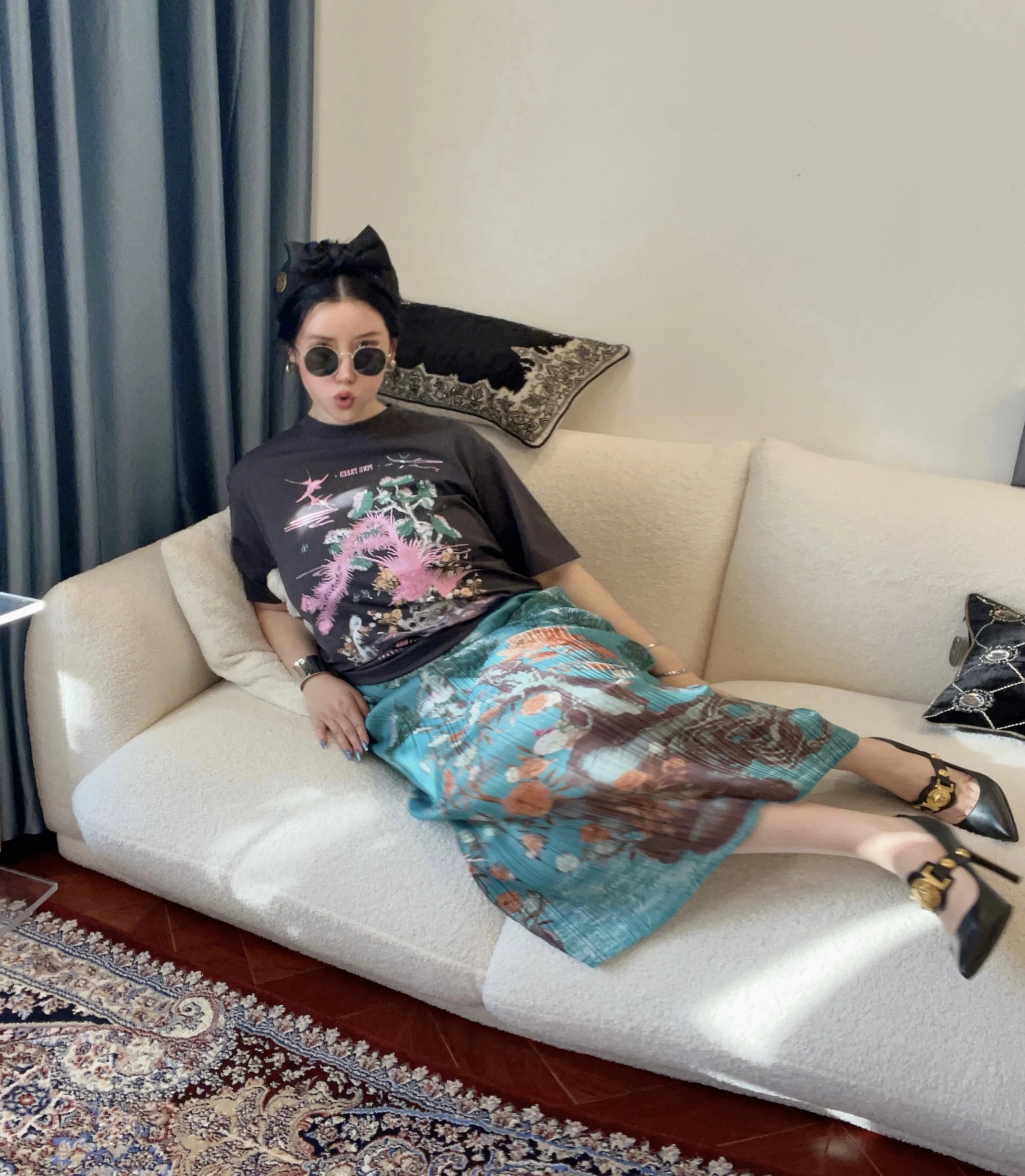 

Классическая китайская плиссированная юбка-аккордеон с эластичным поясом, модный винтажный стиль, смесь полиэстера, весна 2024