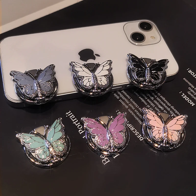 

Mobile Phone Ring Buckle Bracket Decompression Rotating Diamond-encrusted Butterfly Finger Buckle Ring Universal Phone Bracket