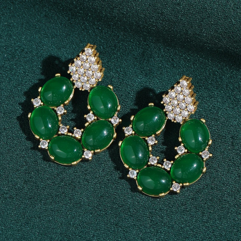 

Vintage Green Glaze Drop Earring Leaf Shape Fashion Style Designer Gold Color Natural Stone Jewelry For Lady 2026 New Charm Gift