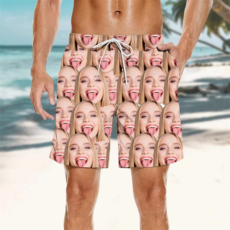 Funny Customize Face Graphic Beach Shorts For Men 3d Printed Swimming Trunks Summer Street Outdoor Sports Surf Board Shorts