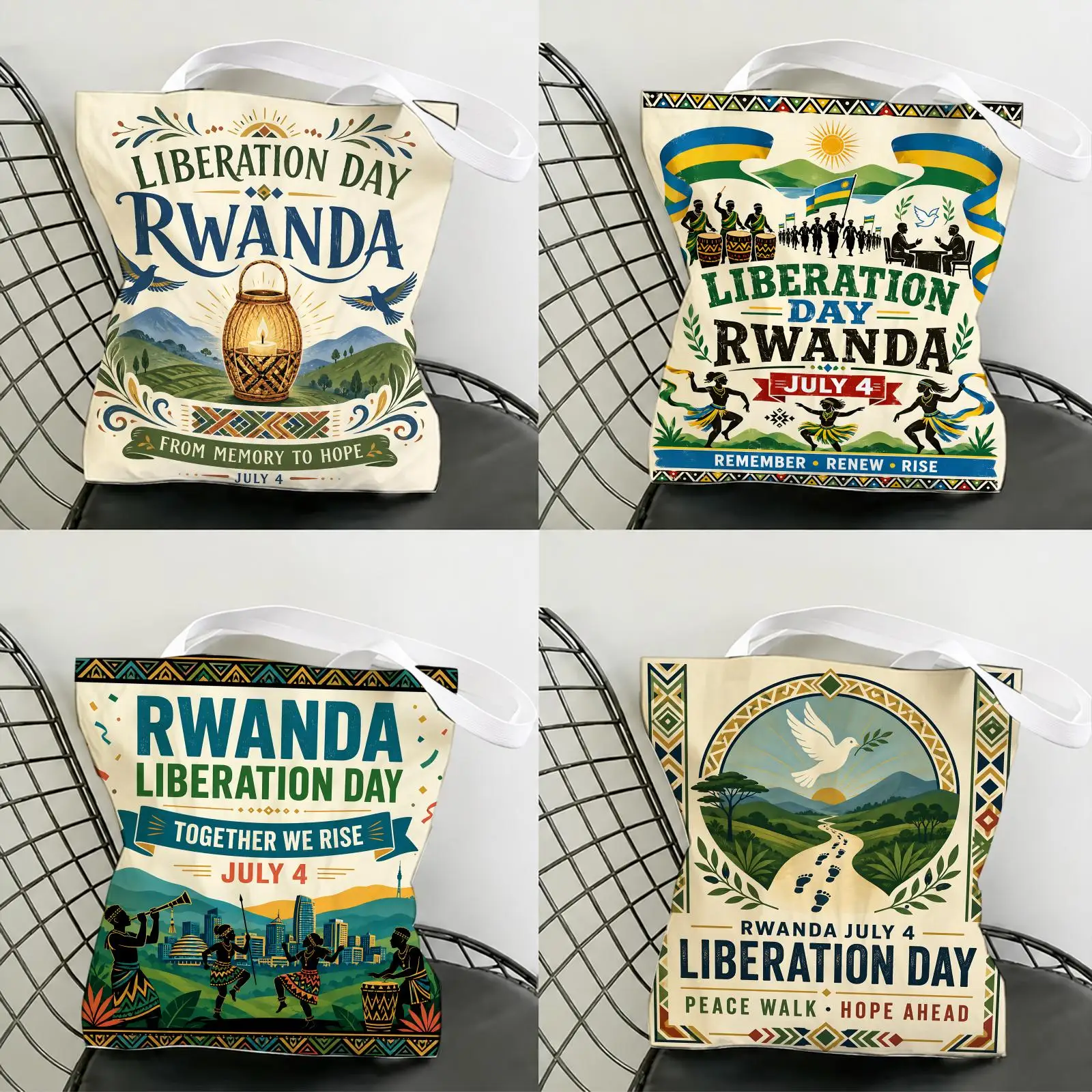 Sacs de rangement Rwanda Liberation, sacs à bandoulière en toile légers, écologiques, grande capacité, sac quotidien multifonctionnel et tendance