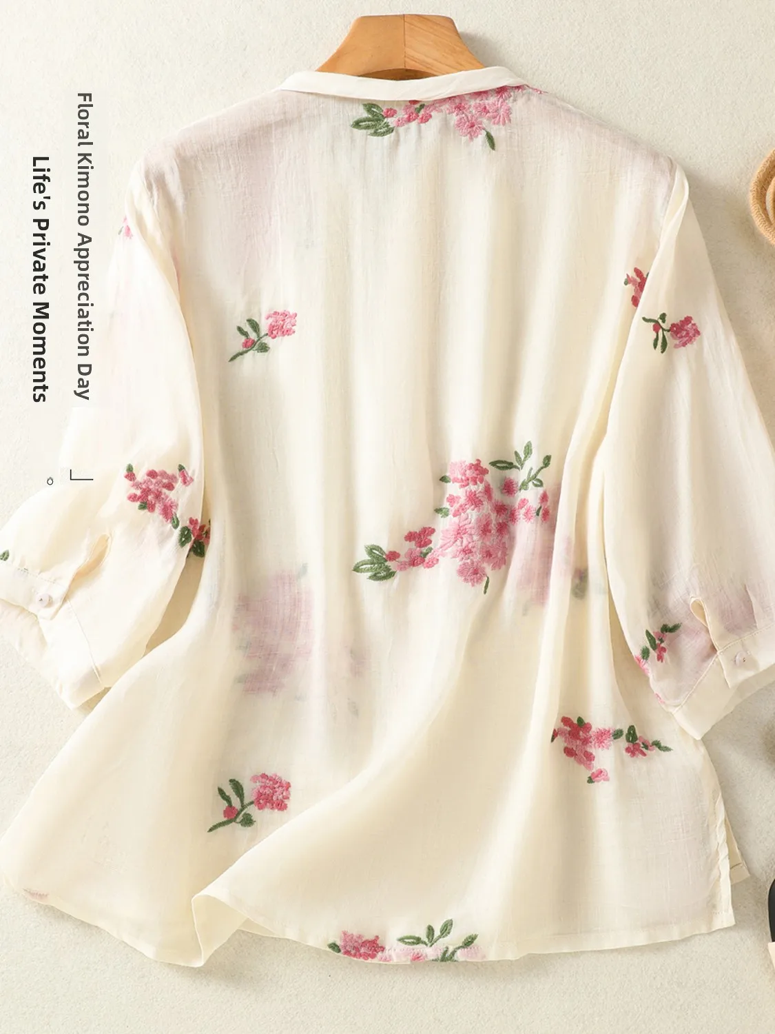 Ele feminino bordado linho irt t-quarto sve gola primavera verão novo sle floral impressão solta ajuste topo