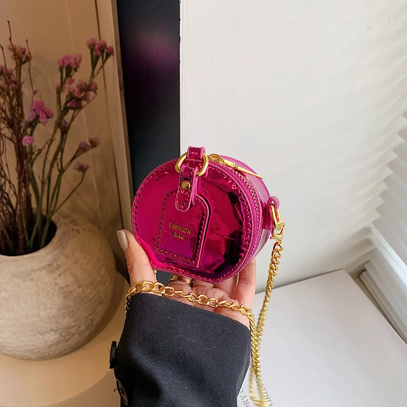 Niche Mini Bag Round Handbag Lipstick Pouch Coin Purse For Women Laser PU Leather Crossbody Bag Lady Girls Fashion Sling Bag