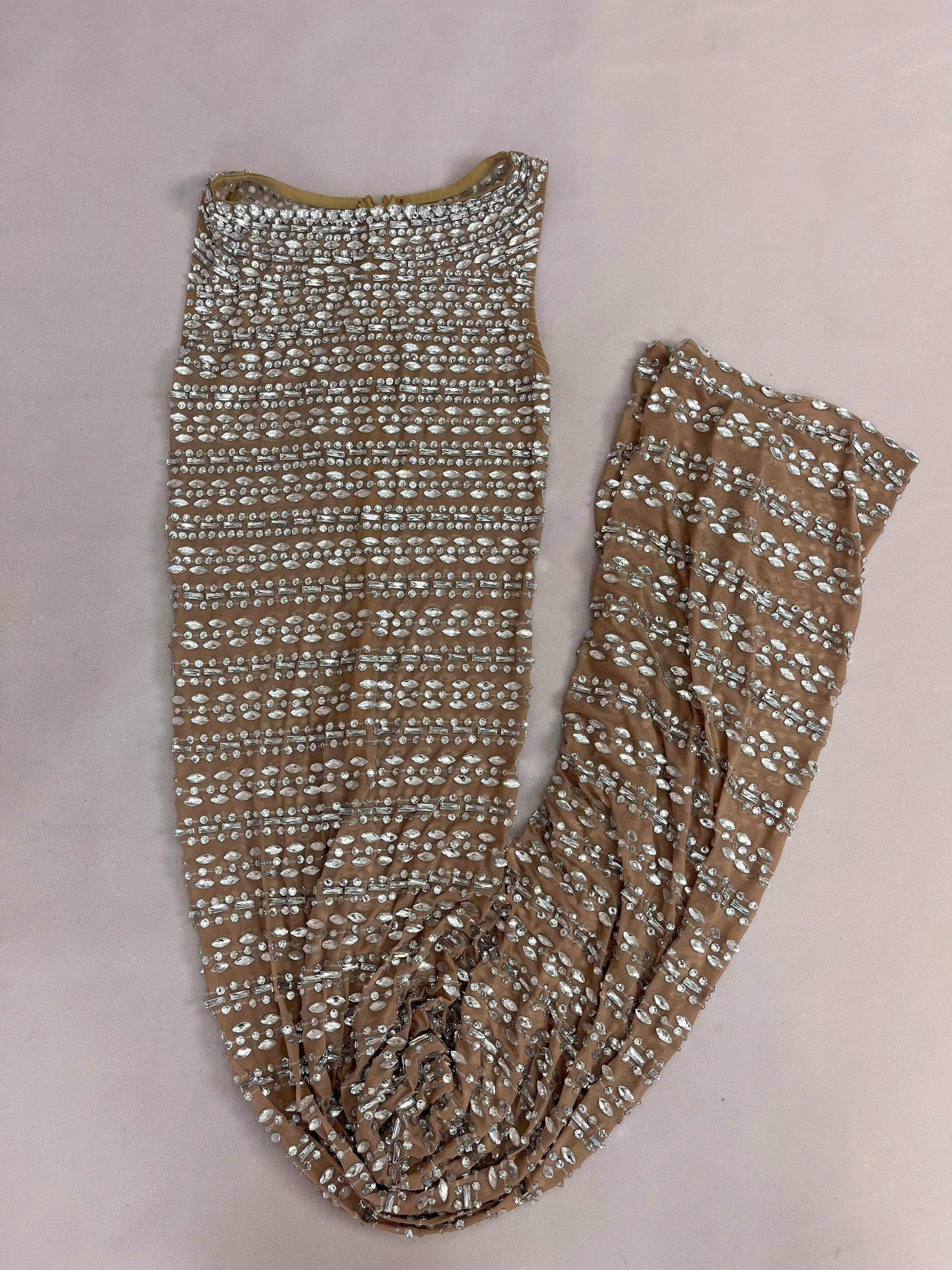 Elegant Twinkling Rinestones Sexy Nude Mesh Trim fiit Dress Women Evening Party Gown Show Red carpet Fashion Outfit Gangsiqiu