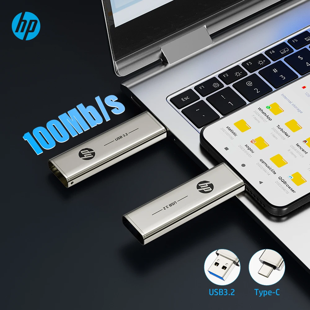HP Original USB3.2 Type C Two in One Flash Drive 64GB 128GB 256GB for Computer Mobile Phone Dual Use USB Flash Drive